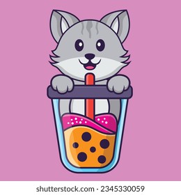 Cute cat Drinking Boba milk tea. Animal cartoon concept isolated. Can used for t-shirt, greeting card, invitation card or mascot