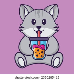 Cute cat Drinking Boba milk tea. Animal cartoon concept isolated. Can used for t-shirt, greeting card, invitation card or mascot