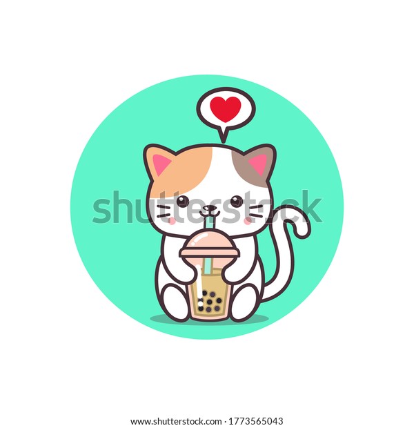 Cute Cat Drinking Boba Tea Bubble Stock Vector (Royalty Free) 1773565043 | Shutterstock