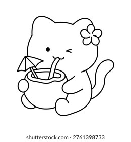 Cute Cat Drinking Coconut