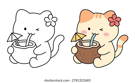 Cute Cat Drinking Coconut