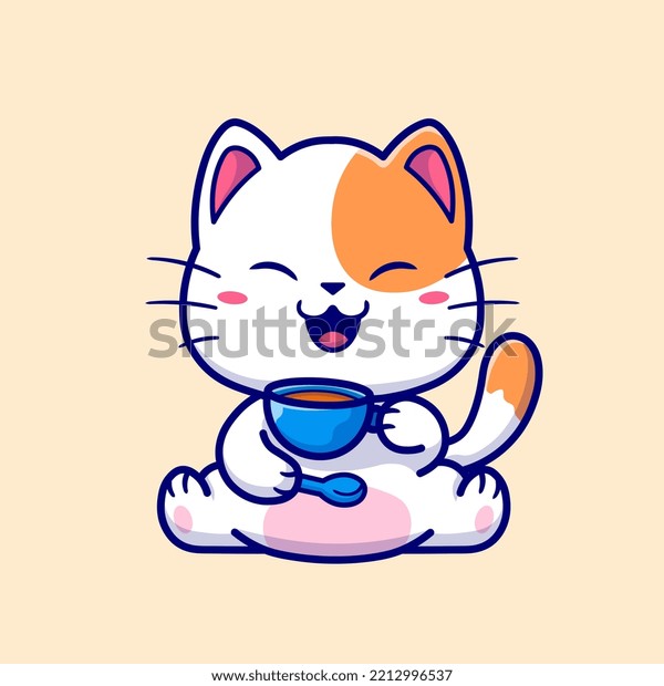 Cute Cat Drinking Coffee Cup Cartoon Stock Vector (Royalty Free