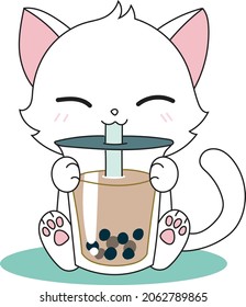 Cute cat drinking a cup of coffee. Little cat drinking coffee