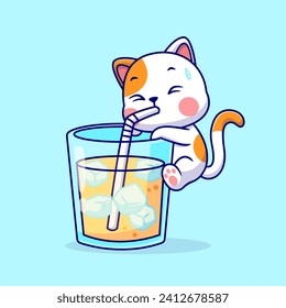 Cute Cat Drinking Orange Juice Cartoon Vector Icon
Illustration. Animal Drink Icon Concept Isolated Premium
Vector. Flat Cartoon Style