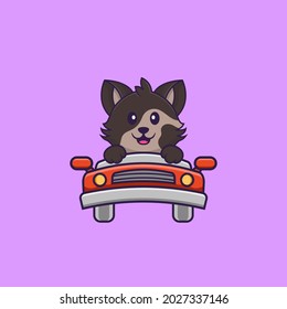 Cute cat is driving. Animal cartoon concept isolated. Can used for t-shirt, greeting card, invitation card or mascot.