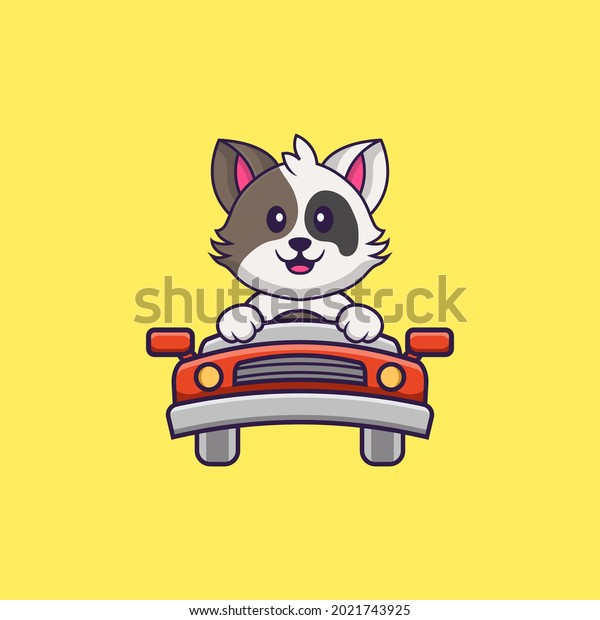 Cute\
cat is driving. Animal cartoon concept isolated. Can used for\
t-shirt, greeting card, invitation card or\
mascot.