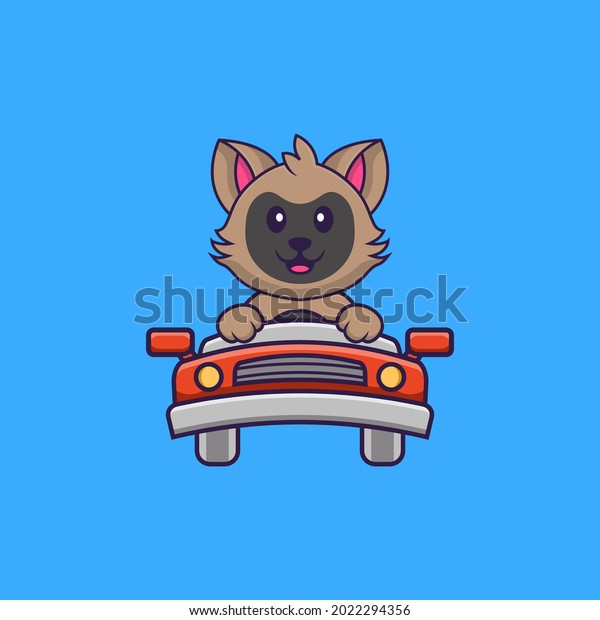 Cute\
cat is driving. Animal cartoon concept isolated. Can used for\
t-shirt, greeting card, invitation card or\
mascot.