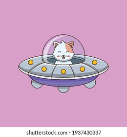 cute cat driving a flying saucer