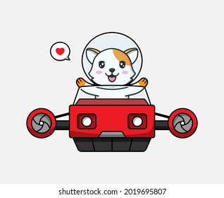 Cute cat driving flying vehicle