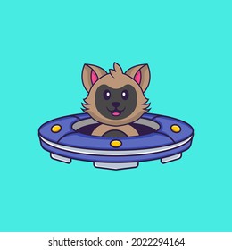 Cute cat Driving Spaceship Ufo. Animal cartoon concept isolated. Can used for t-shirt, greeting card, invitation card or mascot.