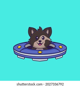 Cute cat Driving Spaceship Ufo. Animal cartoon concept isolated. Can used for t-shirt, greeting card, invitation card or mascot.
