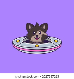 Cute cat Driving Spaceship Ufo. Animal cartoon concept isolated. Can used for t-shirt, greeting card, invitation card or mascot.