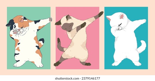 cute cat dubbing dance cool cartoon vector ,poster, postcard and cover design	