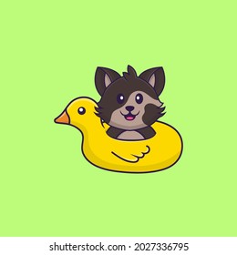 Cute cat With Duck buoy. Animal cartoon concept isolated. Can used for t-shirt, greeting card, invitation card or mascot.