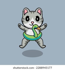 Cute cat with duck floater cartoon illustration