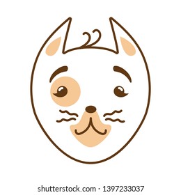Cute cat with ears and cheerful eyes on a white background. Outline drawing of a smiling cat. Vector illustration in flat style for web design and for printing on t-shirts and other materials