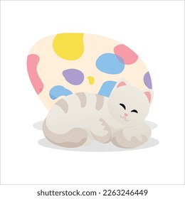 Cute cat with Easter egg on white background