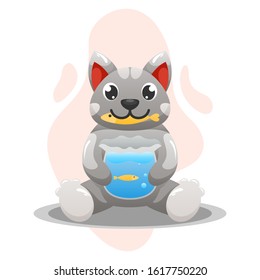 CUTE CAT EAT THE FISH CARTOON VECTOR