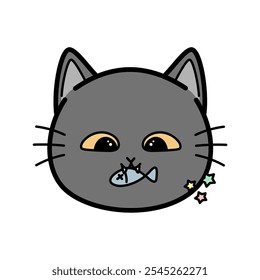 lindo gato comer pescado sobre fondo blanco
