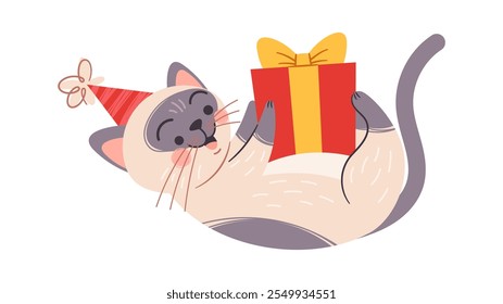 Cute cat eating birthday cupcake