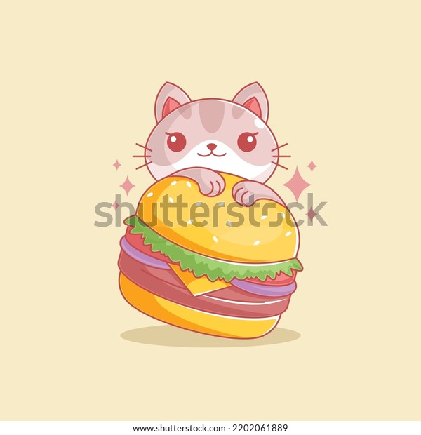 Cute Cat Eating Burgers Cartoon Stock Vector (Royalty Free) 2202061889 ...