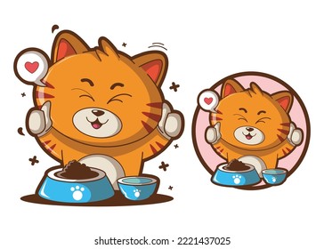 Cute cat eating cartoon characters