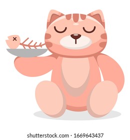 cute cat eating fish cartoon vector