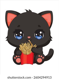 Cute Cat Eating French Fries Kitty Mascot
