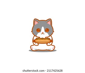 Cute cat eating hot dog cartoon