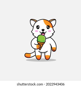 Cute Cat Eating Ice Cream