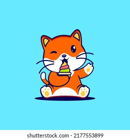 Cute Cat Eating Ice Cream Vector Designs