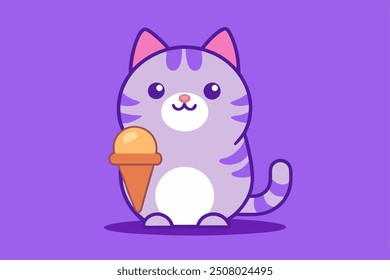 Un lindo gato comiendo helado