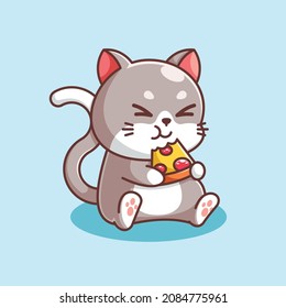 Cute cat eating pizza cartoon