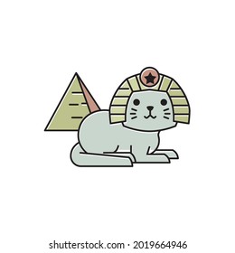 Cute Cat Egyptian Costume Pyramid Egypt Flat Cartoon Illustration