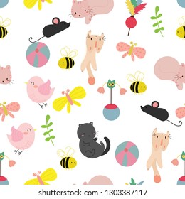 Cute cat elements seamless pattern background 