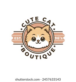 Lindo emblema de gato y diseño de logotipo de sello