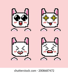 cute cat emoticon set with pixel art style