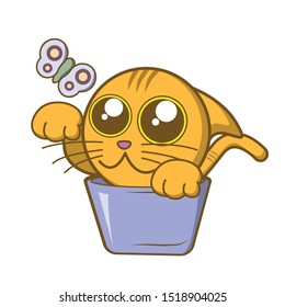 Cute cat emoticons in the pots