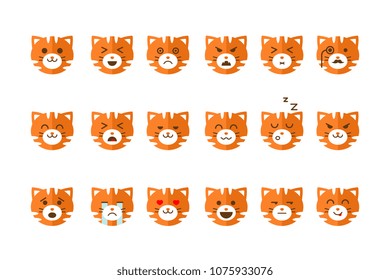 Cute cat emoticons set, funny kitten emoji with different emotions vector Illustrations on a white background
