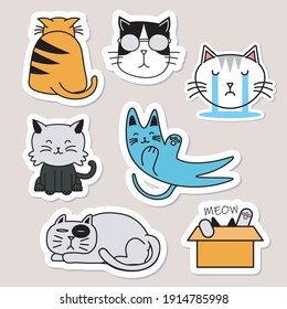 Cute Cat Emoticons. Cat Stickers. Cute Pet Labels With Motivation Quotes