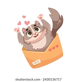 Cute Cat in Envelope with Heart for Valentine Day Vector Illustration