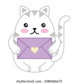 cute cat with envelope kawaii character
