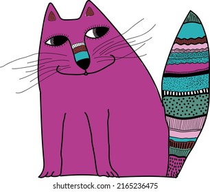 Cute cat in an ethnic style. Vector file.