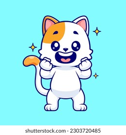 Cute Cat Excited Cartoon Vector Icon Illustration. Animal Nature Icon Concept Isolated Premium Vector. Flat Cartoon Style