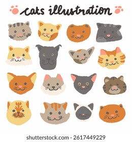 Cute cat expression cartoon, hand drawn set breed vector collection 