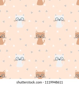 Cute cat with eyeglasses seamless pattern vector. lovely pet concept.