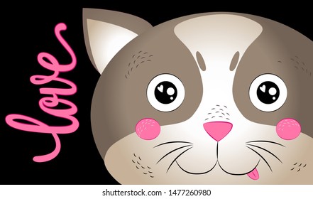 Cute cat, in the eyes of hearts. Scandinavian style. Lettering love. 
Print for t-shirts, turtlenecks, sweaters. Children's poster