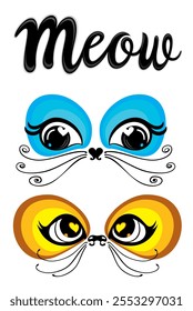 Cute  cat eyes vector illustration set