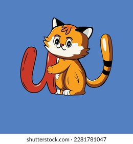 Cute cat with F Letter Vector Illustration