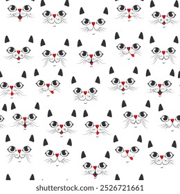 Cute  cat face with big eyes pattern background